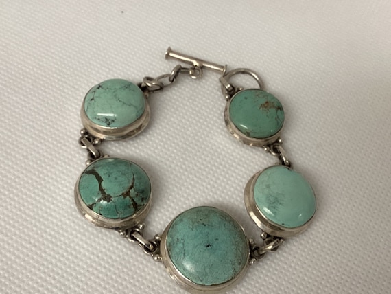 7” Genuine Turquoise Cabachon and 925 Sterling Si… - image 6