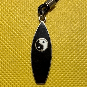 Yin-Yang Black Surf Board Pendant Necklace, Vintage 1980s But New