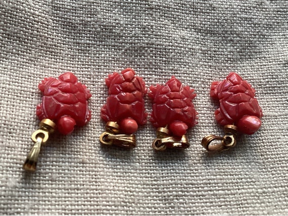 Miniature Turtles, Hand Carved Coral Charms Vinta… - image 3