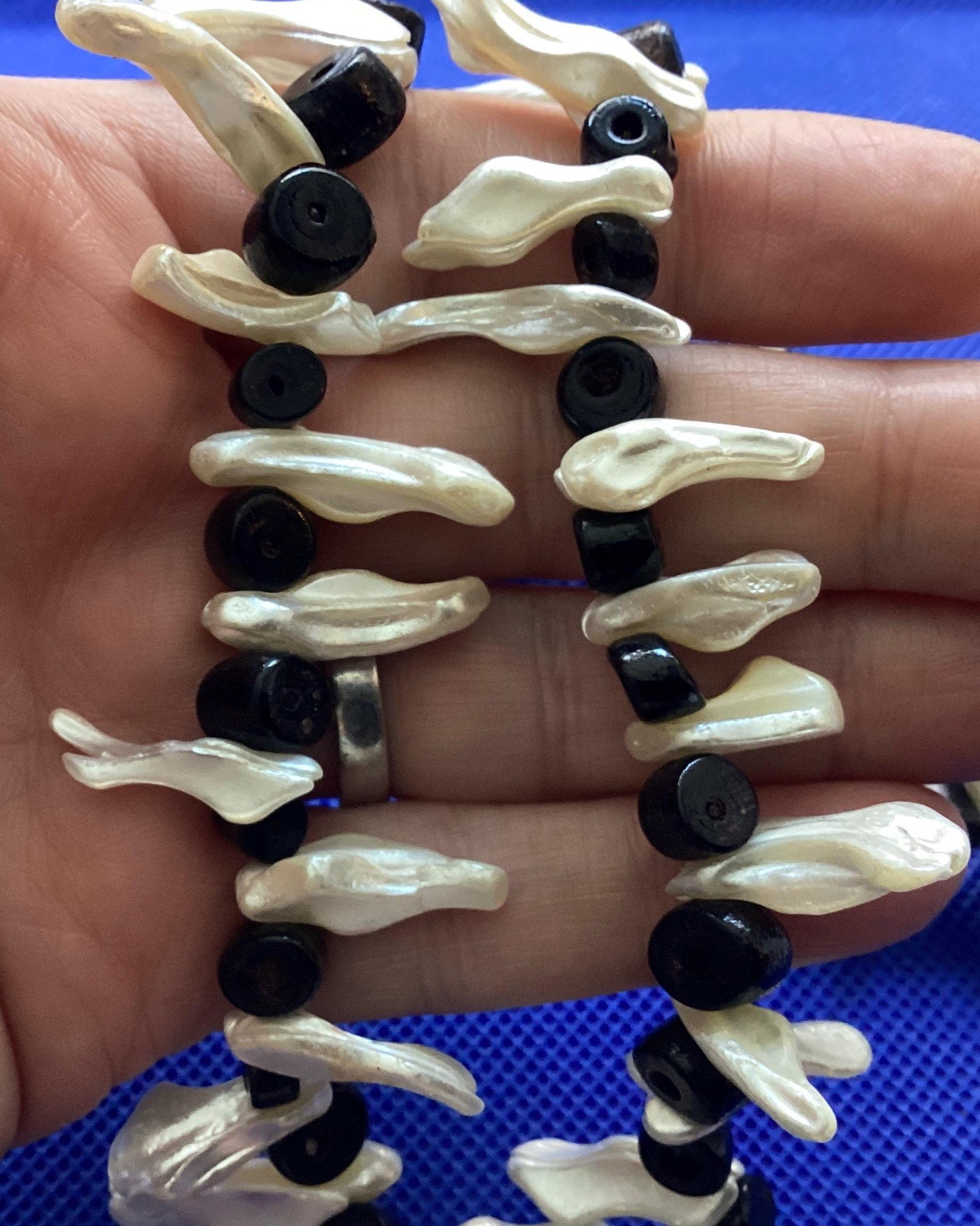 Vintage 1980s NOS 24” Natural Genuine Black Coral and Mother  1980s Black Lip Mother of Pearl Coral and Coconut Vintage Necklace Lot A39 main image 0