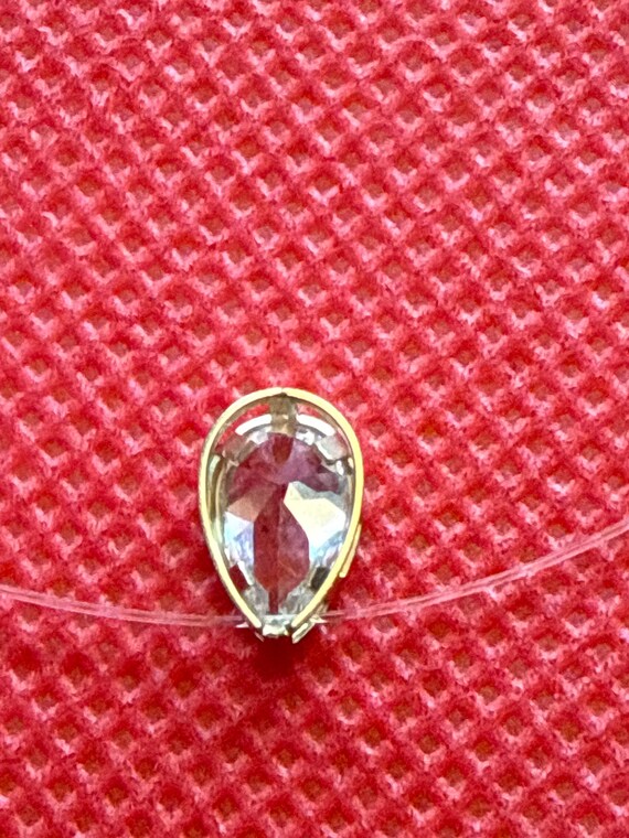 14K Gold Floating CZ Pear Teardrop Necklace - image 4
