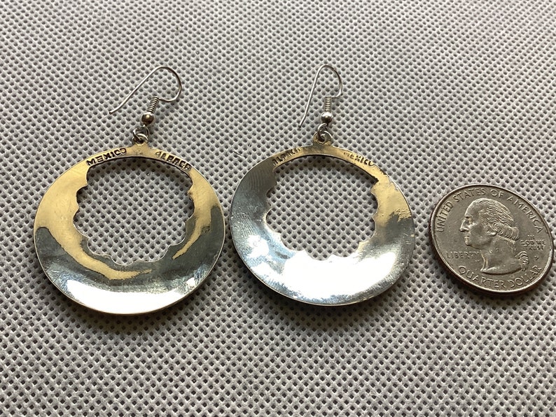 Vintage jaren 1970 Mexicaanse abalone en alpaca oorbellen met zilveren inleg afbeelding 3