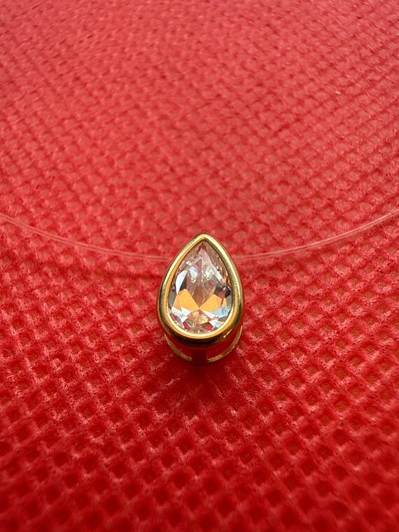 14K Gold Floating CZ Pear Teardrop Necklace - image 1