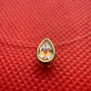 Vintage-New 14K Gold Floating CZ Pear Teardrop Necklace