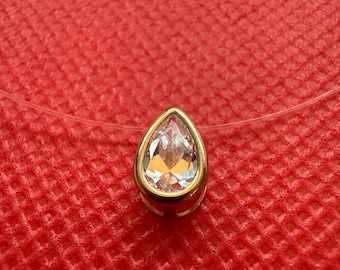 Vintage-Neue 14K Gold Floating CZ Pear Teardrop Halskette