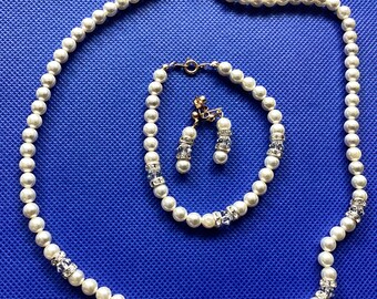 Vintage 1980s Swarovski Crystal and Pearlized Jewelry Set, NOS