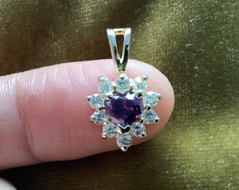 925 Sterling SIlver Charm with CZ Amethyst and CZ Diamonds, Mother’s Day Gift New Old Stock Gift for Her Vintage 1980s