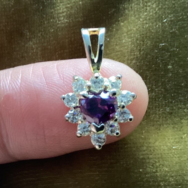 925 Sterling SIlver Charm with CZ Amethyst and CZ Diamonds, Mother’s Day Gift New Old Stock Gift for Her Vintage 1980s