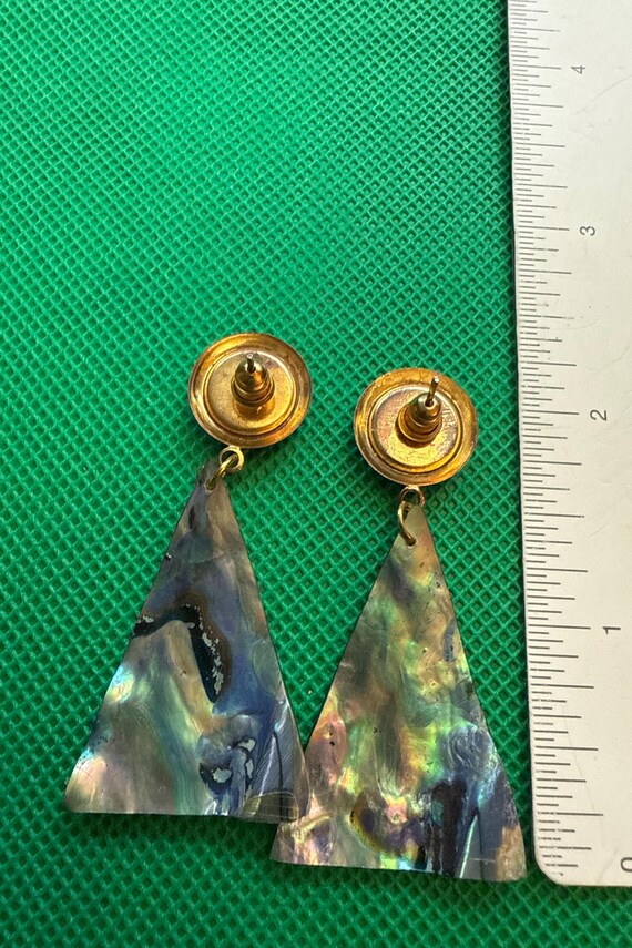 Paua Abalone Shell Triangle Earrings in Green, Bl… - image 3