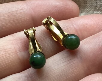 Natural Nephrite Jade Clip-On Earrings Vintage 1970s New Old Stock