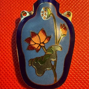 Vintage 3D Floral Cloisonné Vase Pendant Double Hook 1970s NOS