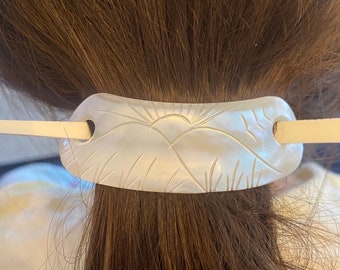 Vintage 1970s Mother of Pearl Stick Barrette Hand Carved Hair Slide NOS