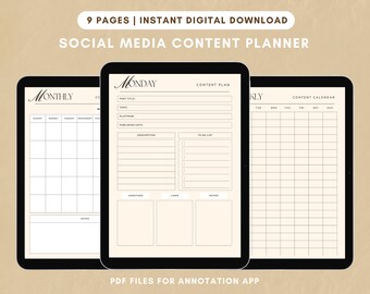 Social Media Content Digital Planner, Social Media Planner, Digital Marketing Organizer, Content Scheduler, Business Planner