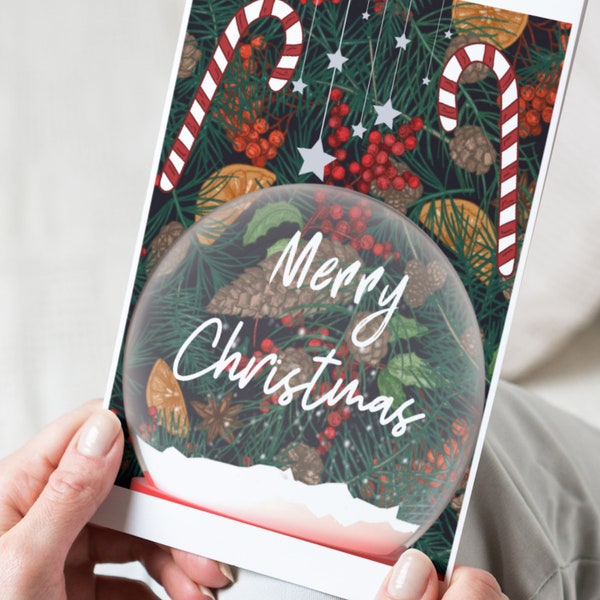 Digital Printable Snow Globe Christmas Card