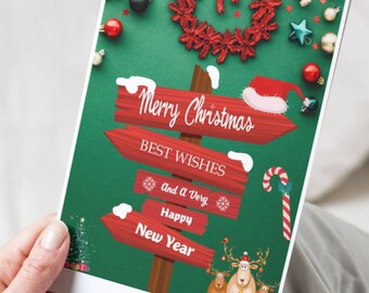 Merry Christmas / Best Wishes / Very Happy New Year Printable Digital Card