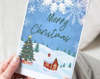 Snow Themed Christmas Printable Digital Card / Merry Christmas Card