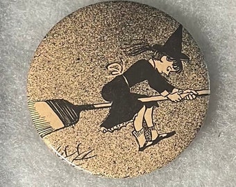 Retro 70s cute witch pinback button