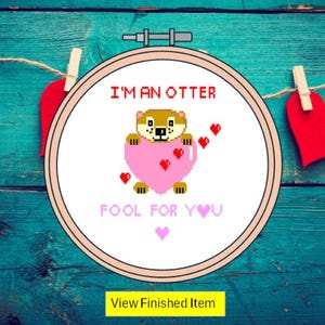 Leuk kruissteekpatroon van otter en hart. Valentijn liefde/romantische woordspeling direct downloaden. Leuk jubileumcadeau, ingelijst of kaart: digitale pdf.