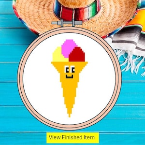Spaß Sommer Kreuzstich Stickmuster. Urlaub Smiley Eiswaffel Sofort Download. Spaß als Geschenk, Karte, gerahmt oder Dekoration - digitales pdf.
