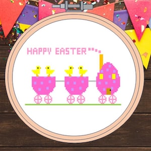 Ostern Kreuzstichmuster. Lustige Osterei Osterei Küken sofort download. Frohe Ostern Worte für Geschenk, gerahmt oder Karte - digitales pdf.