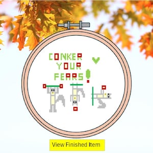 Positives Wortspiel Kreuzstichmuster. 'Conker your Fears' & Eichhörnchen - Sofortdownload Spaß als Geschenk, Karte oder gerahmtes digitales pdf
