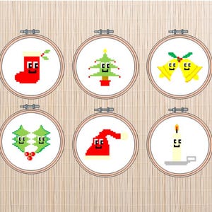 6 Christmas Cross Stitch Pattern: Festive Smiley Designs (PDF Pattern)