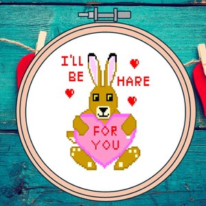 Een schattig kruissteekpatroon konijn/haas en hart.  Voor liefde/vriendschap/familie directe download. Leuk cadeau, ingelijst of kaart: digitale pdf