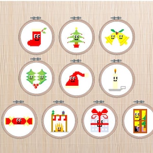 10 Festive Christmas Cross Stitch Patterns: Smiley Face Designs (PDF Download)