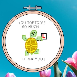 Kreuzstichmuster von Schildkröte mit L Platte - Danke- Karte für Lehrer, Dozenten, Fahrlehrer, Ausbilder, Familie, Freunde