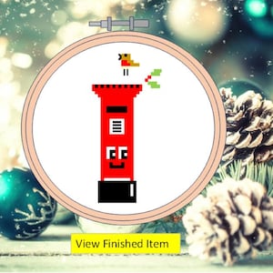 Lustiges Weihnachtskreuzstichmuster. Smiley Briefkasten & Rotkehlchen Sofortdownload. Spaß als Geschenk, Karte, gerahmt oder Dekoration - digitales pdf