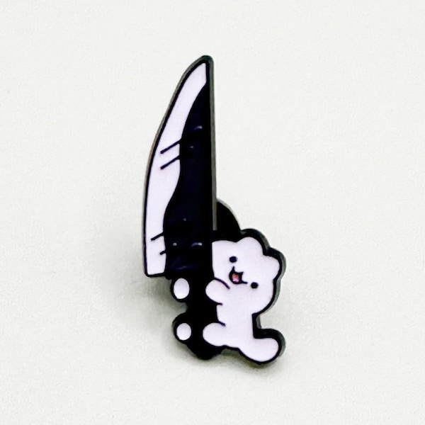 Adorable Kawaii Cat with Knife Enamel Pin - Cute and Quirky Lapel Pin for Cat Lovers - Unique Handmade Gift