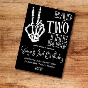 Bad Two The Bone Editable Digital Birthday Party Invitation.