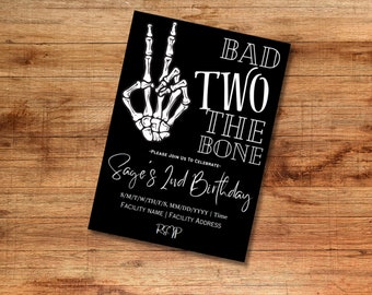 Bad Two The Bone bearbeitbare digitale Geburtstagsfeiereinladung.