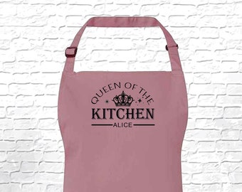 Gepersonaliseerde schort voor vrouwen, koningin van de keuken, aangepaste chef-kokschort voor vrouwen, keukenschort, cadeau voor moeder, vrouw, zus, vriend