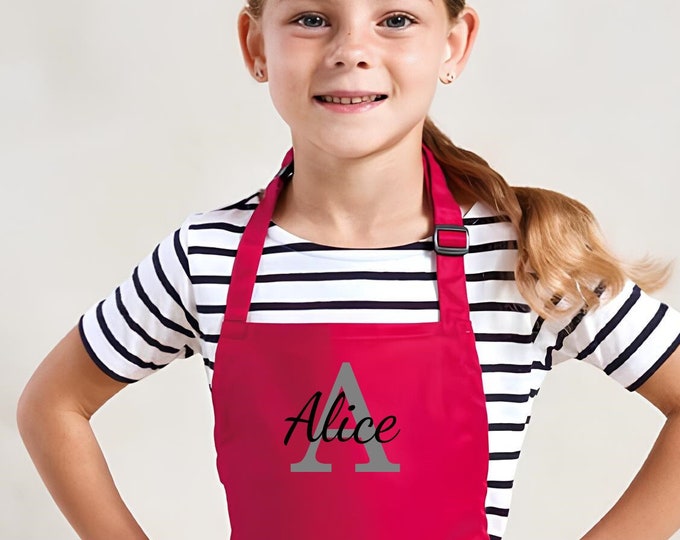 Custom Children Aprons, Personalized Kids Aprons with Initial and Name, Cooking Baking Aprons For Kids, Custom Kids Aprons, Initial Apron 9