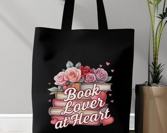 Bücherliebsmann-Einkaufstasche, Buch und Blumen-Shopper, Valentinsgeschenk, Bücherwurm-Tasche, Geschenk für Leser