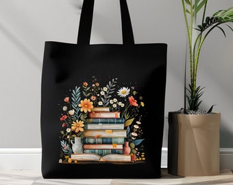 Blumen und Bücher Tragetasche, Floral Baumwolle Tragetasche, Bücherwurm Tragetasche, Buch Tragetasche, Geschenk für Frauen Totes, Geburtstagsgeschenk Tasche für das Leben