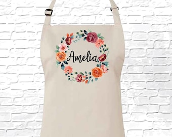 Gepersonaliseerde naamschort, bloemennaamschort, aangepaste chef-kokschort voor vrouwen, bak-/keukenschort, cadeau voor moeder, vrouw, zus, vriend 38
