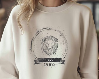 Sudadera Leo con año de nacimiento, camisa personalizada del zodíaco Leo, regalo de cumpleaños Leo, camisa con signo del zodíaco y año personalizado, suéter con signo de estrella Leo, camisa Leo