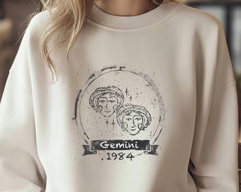 Gemini Sweatshirt with Birthyear, Custom Gemini Zodiac Shirt, Gemini Birthday Gift, Zodiac Sign Shirt & Custom Year, Gemini Star Sign Sweat