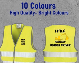 Gilet haute visibilité Little Digger Driver, gilet haute visibilité personnalisé pour enfants, gilet haute visibilité, choix de plusieurs couleurs