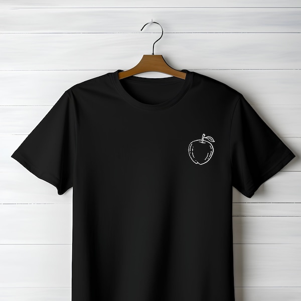 Apple T-shirt, Fruit Shirt, Cute Apple Pocket Print, Summer Fruits Tee, Apple Drawing on Tshirt, Gift For Her/Him, Funny Tshirt (114)