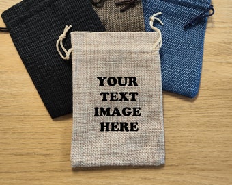 Personalized Burlap Bags, Mini Custom Printed Hessian Drawstring Bags, Favor Bags, Gift Bags, Pouches