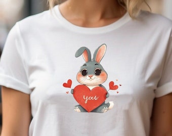 Cute Bunny Holding Heart T-shirt, Bunny Love Tshirt, Valentine Tee, Bunny Graphic Tee, Rabbit Valentine's Day T-shirt (25)