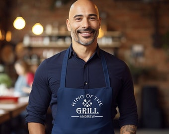 King Of The Grill Apron, Custom Chef Apron, Customised Apron for Men, Barbeque Apron, Printed Apron, Gift For Him, Dad BBQ Apron 26