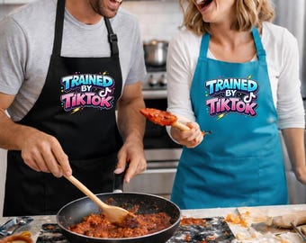 Trained By TikTok Apron Funny Cooking Apron Gift for Home Chef TikTok Chef Viral Recipe Kitchen Apron for Men Women