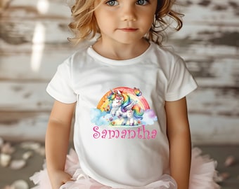 Unicorn Shirt, Personalised Rainbow Girl T-shirt, Name Shirt, Girl Toddler Unicorn Tshirt 171