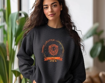 Sudadera Leo con año de nacimiento, camisa personalizada del zodíaco Leo, regalo de cumpleaños Leo, camisa con signo del zodíaco y año personalizado, suéter con signo de estrella Leo, camisa Leo
