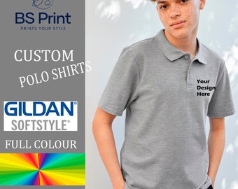 Gildan Printed Polo Shirts, Personalized Polo Shirt, Work Shirts, Workwear, DTF Printed Polo Shirts, Gildan Soft Style 100% Cotton