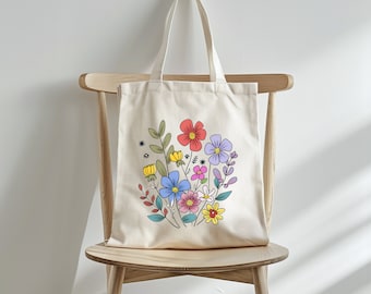 Flower Tote Bag, floral Cotton Tote Bag, Gift For Women Totes, Birthday Gift Bag, Bag For Life